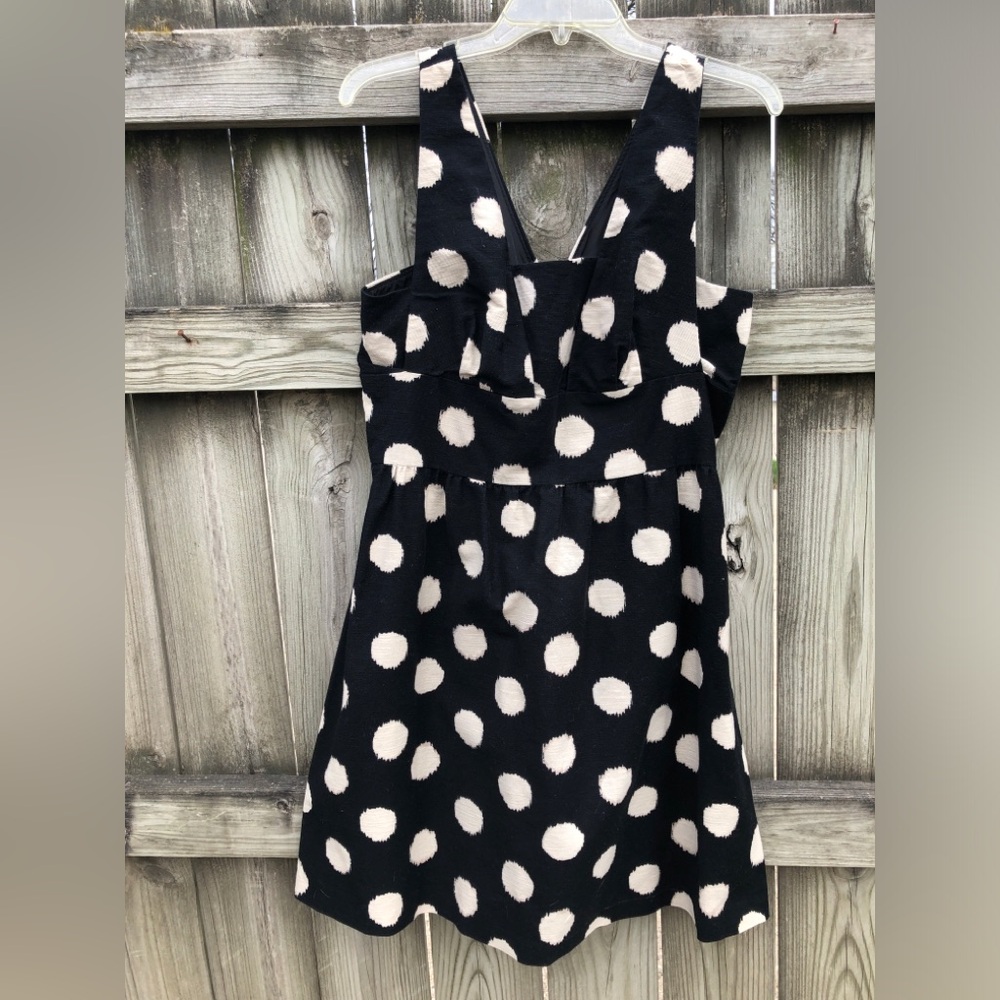 LOFT Black Mini Dress with Cream Polka Dots Sleeveless Cotton